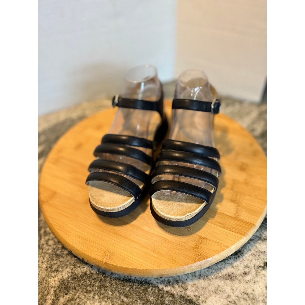 Dansko Roxie Black Leather Multiโ Strap Buckle Wedge Sandals 38 7186100200
